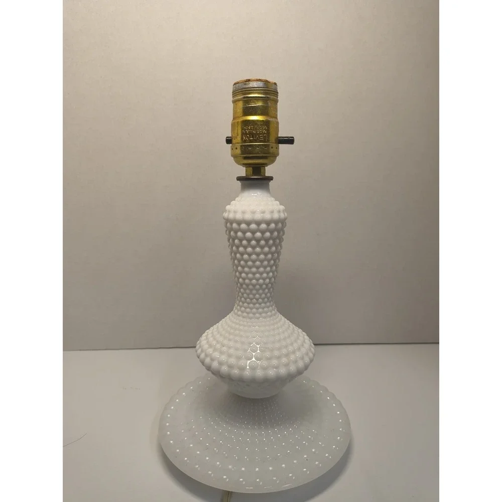 Vintage White Hobnail Milk Glass Lamp Base~ Boudoir Parlor Vanity Dresser~ Works